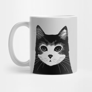 Grayscale Cat Portrait || Cute Vector Art Cat Mug
